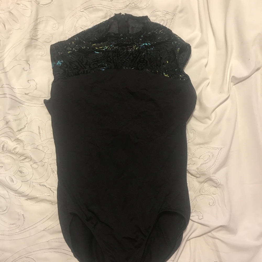 Mock turtleneck black multicolored leotard